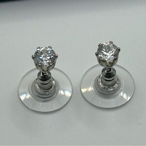 Silver CZ Earrings Stainless Steel Round Push Back Ear Stud for Men Women 4mm